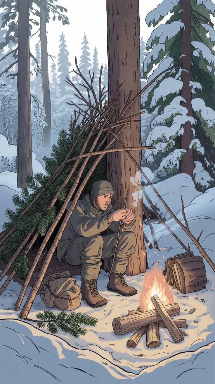 Survival Camping Bushcraft Outdoor Shelter-Making Skills for Winter